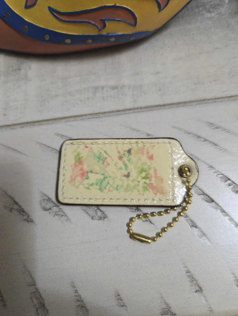 Coach Pale Yellow Patent Leather HangTag, EUC